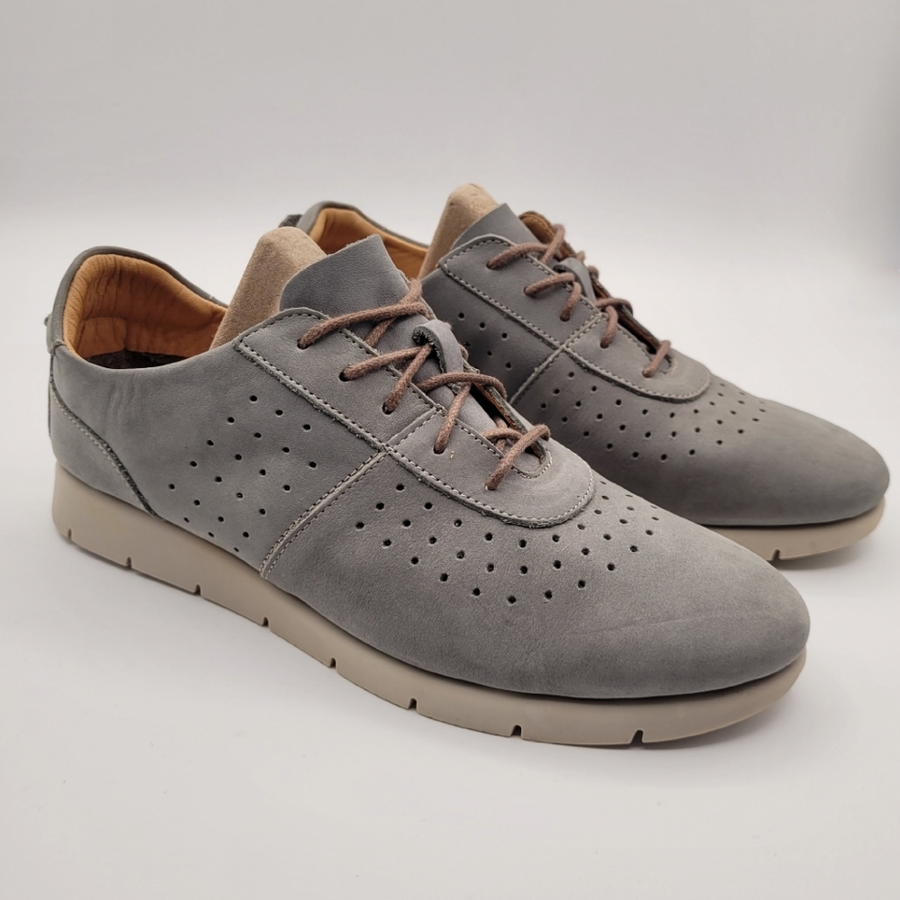 Women's Darkwood Gray BlueSuede Leather Perforated Casual Sneakers Size 9 EU 40